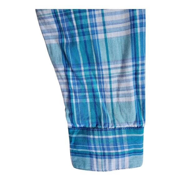 SOFT SURROUNDINGS Size S Aramie Shirt Plaid Front Peacock Back Button Up Blue 38 - Picture 7 of 10